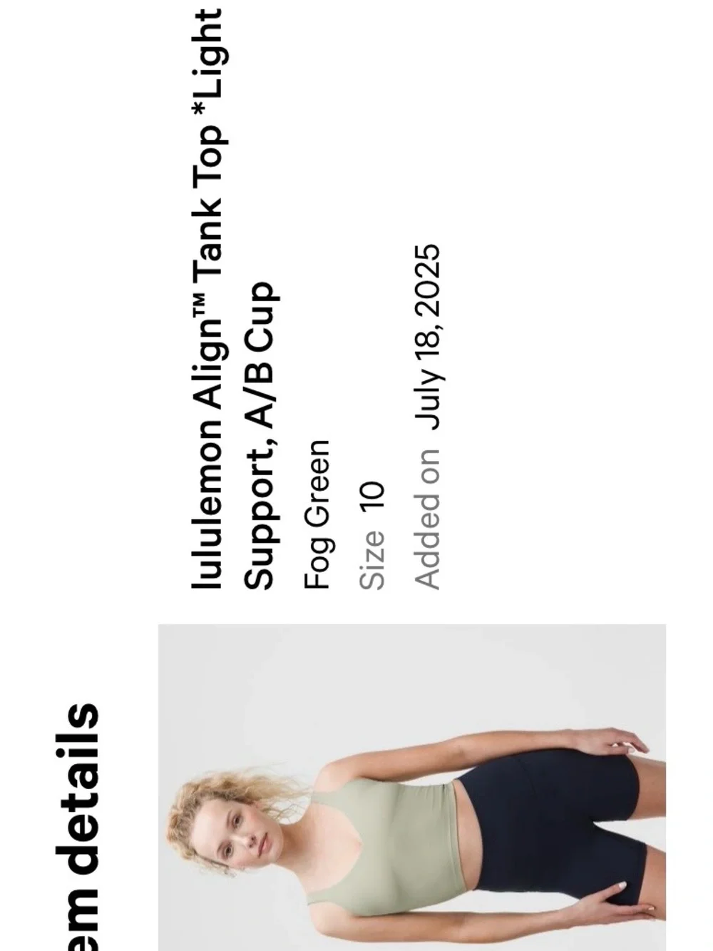 Lululemon Align top and high rise shorts in fog green only worn once
